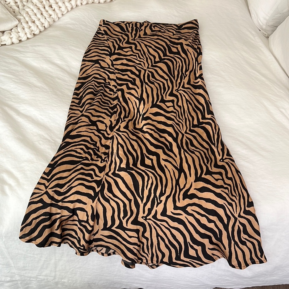 Bardot Zebra Print Silk Skirt